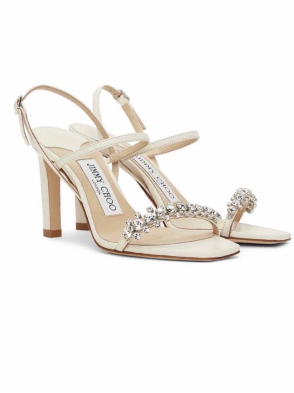 Jimmy Choo Meira 85 Crystal Embellished Sandals Latte Size 39 (US 8.5)